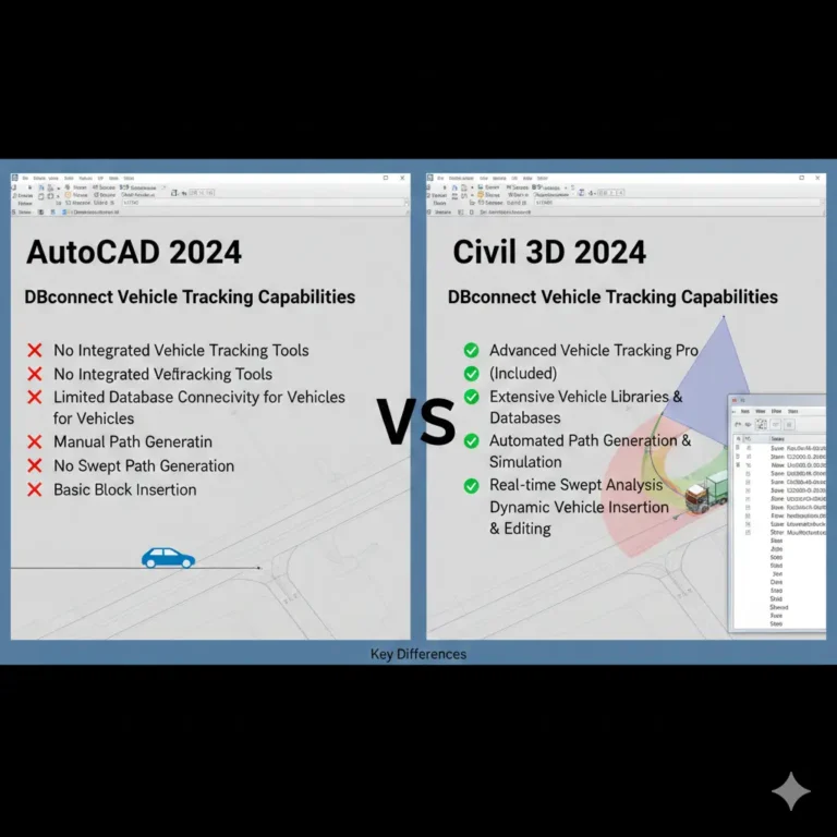 Autocad 2024 VS Civil 3D 2024 DBconnect Vehicle Tracking Capabilities: Key Differences