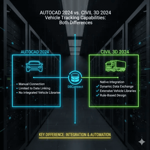 Autocad 2024 VS Civil 3D 2024 DBconnect Vehicle Tracking Capabilities: DBConnect in Both
